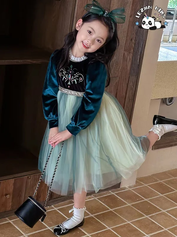 LEZONKIDS - 2023 Vestido de Tule de Seda de Princesa para Bebê Menina Super Vendido, Vestido Tutu Quente Verde para Meninas Pequenas